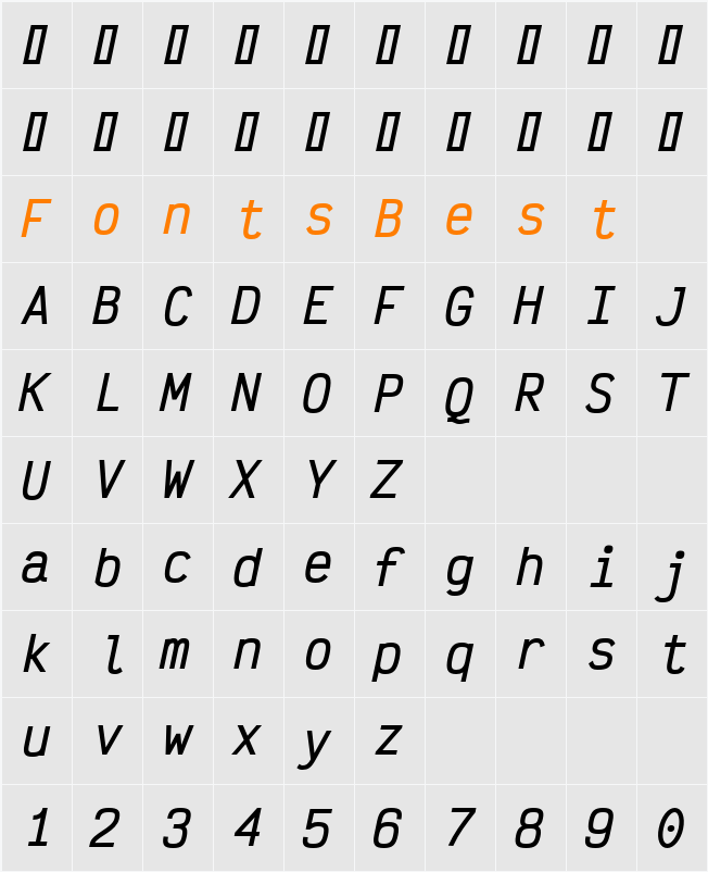 Victor Mono Oblique Character Map