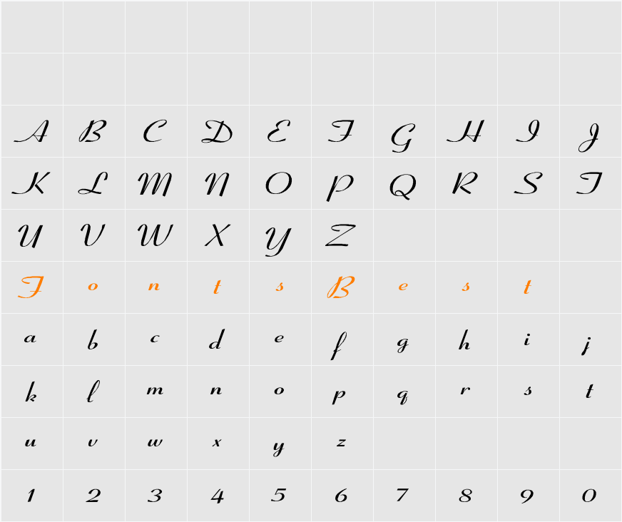 Coronet-SemiBold-Italic Wd Character Map