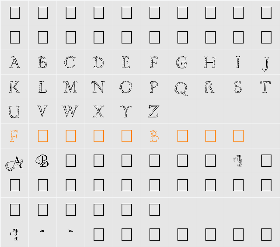 Floriated Capitals Character Map
