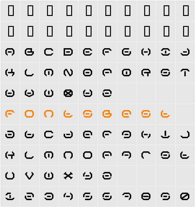 Alpha Sentry Character Map