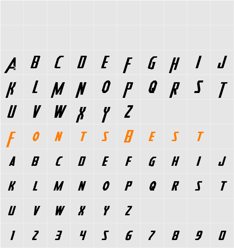 Heroes Assemble Expanded Italic Character Map
