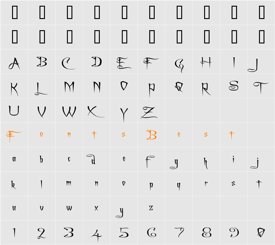 A Charming Font Expanded Character Map