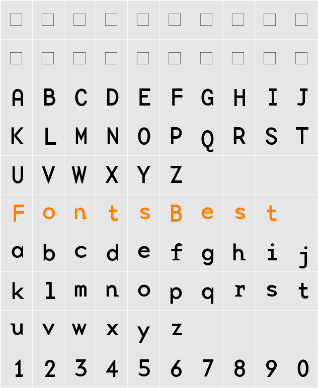 BaseMonoWideReg Character Map
