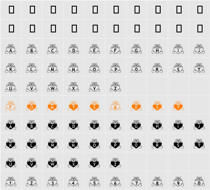 BillyBears LoveNotes Character Map