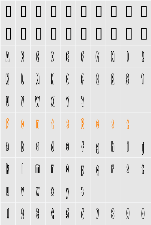 Bazzomba Character Map