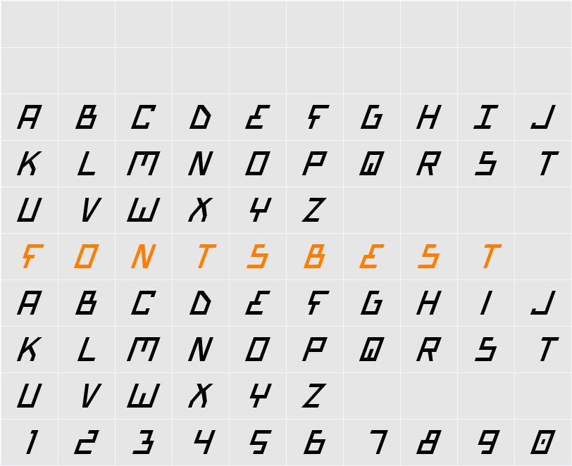 Bionic Type Italic Character Map