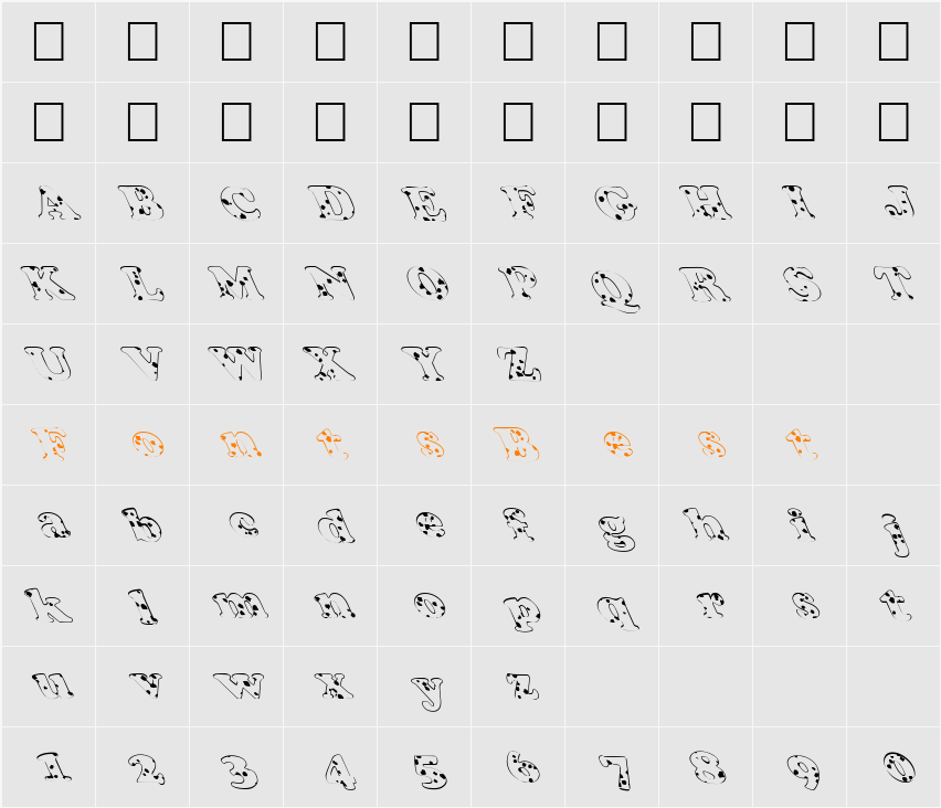 FZ ROMAN 4 SPOTTED LEFTY Character Map