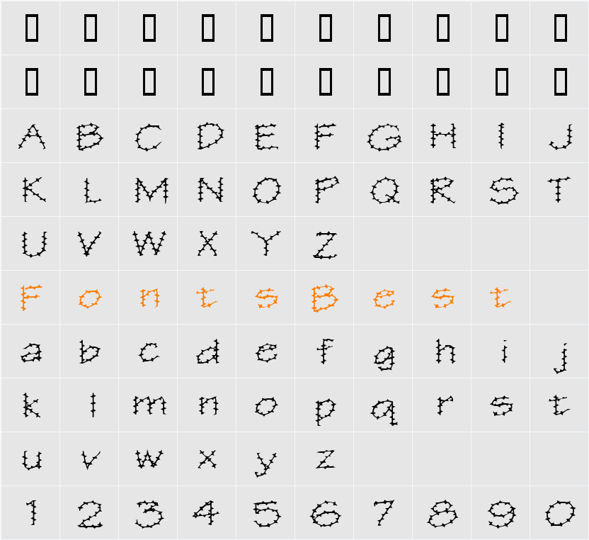 BarbedWireExtended Character Map