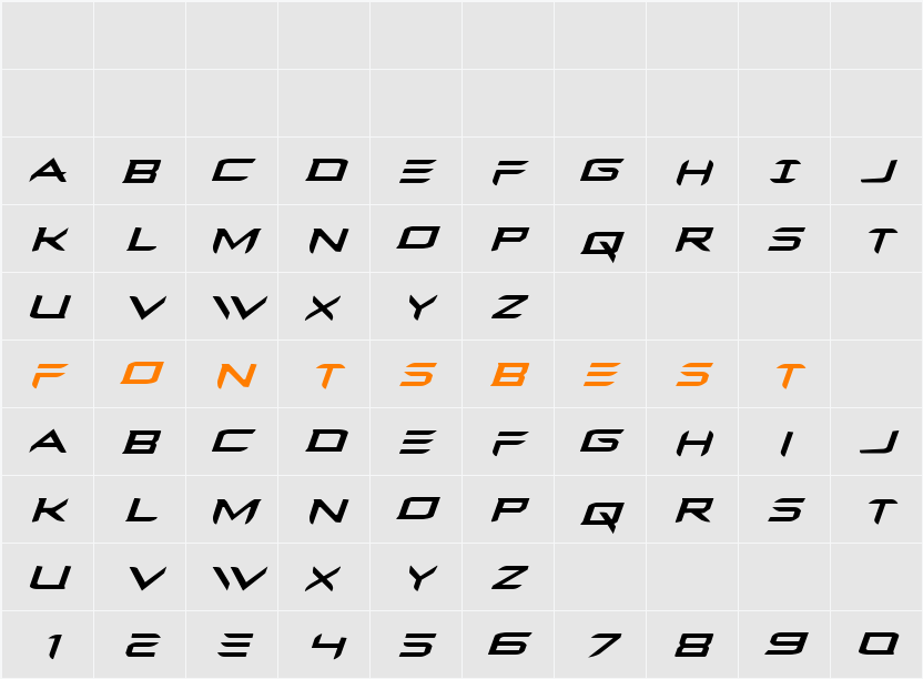 Ferret Face Expanded Italic Character Map