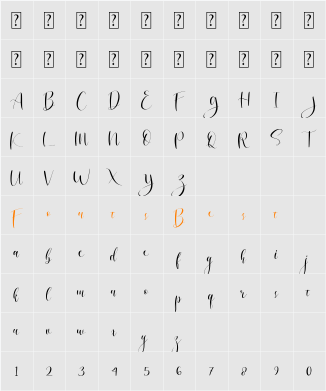 Angelina Script Character Map