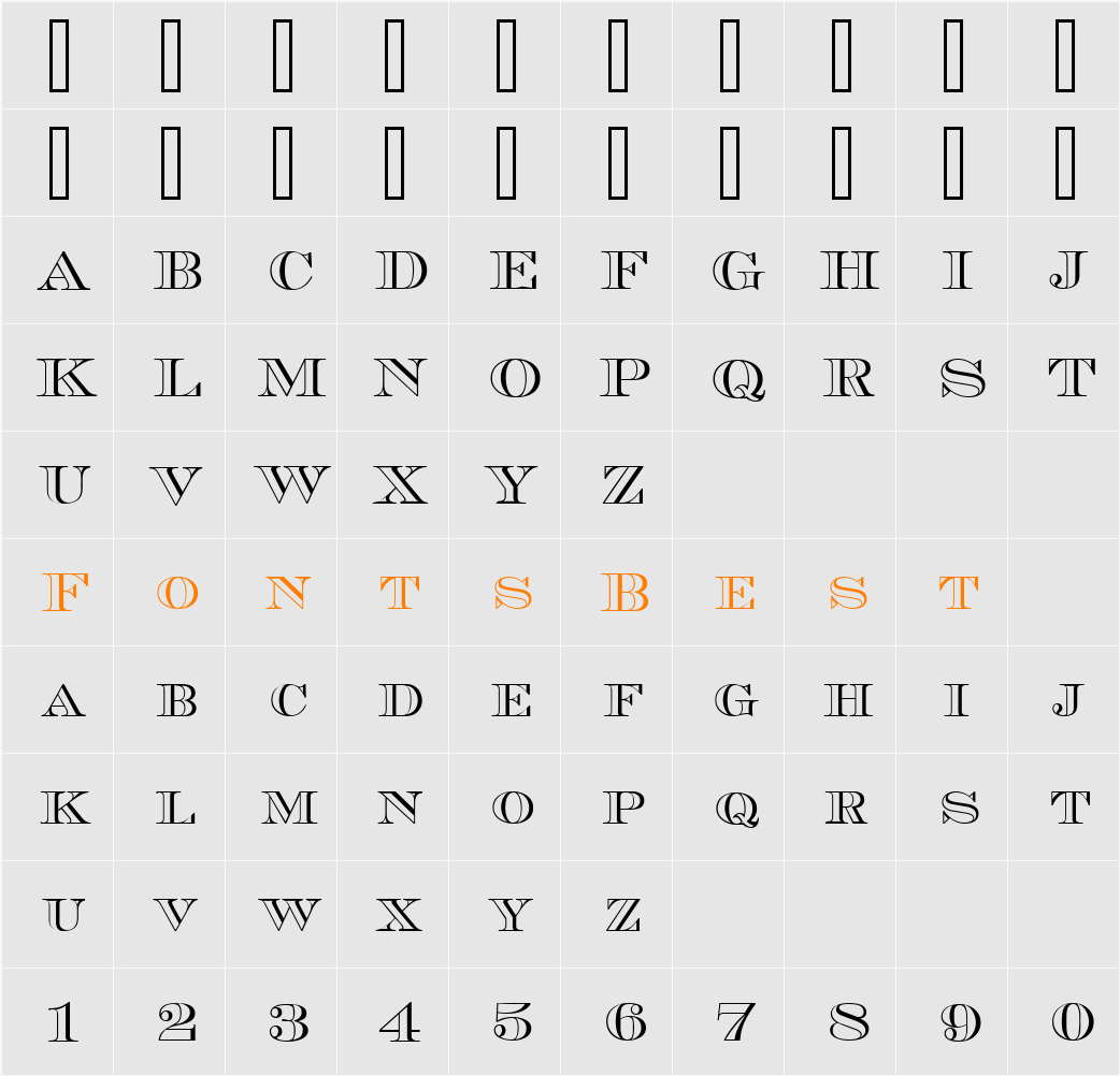 ChevaraOutline Character Map