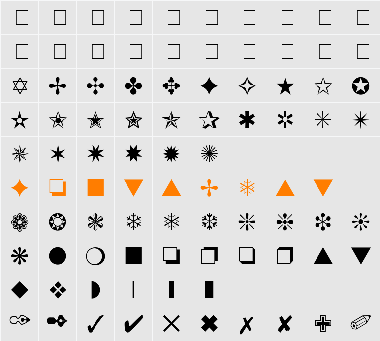 Chancery Ornaments SSi Character Map