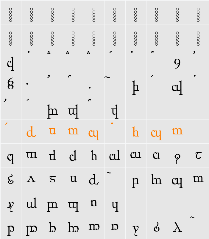 Elfic Caslin Character Map