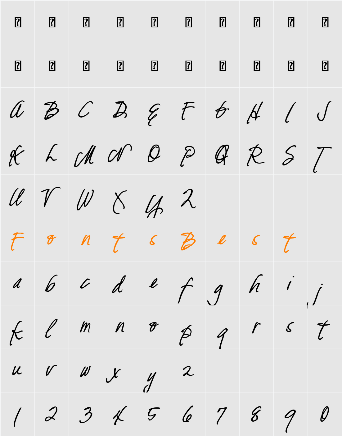 DJB Fresh Start Bold Character Map