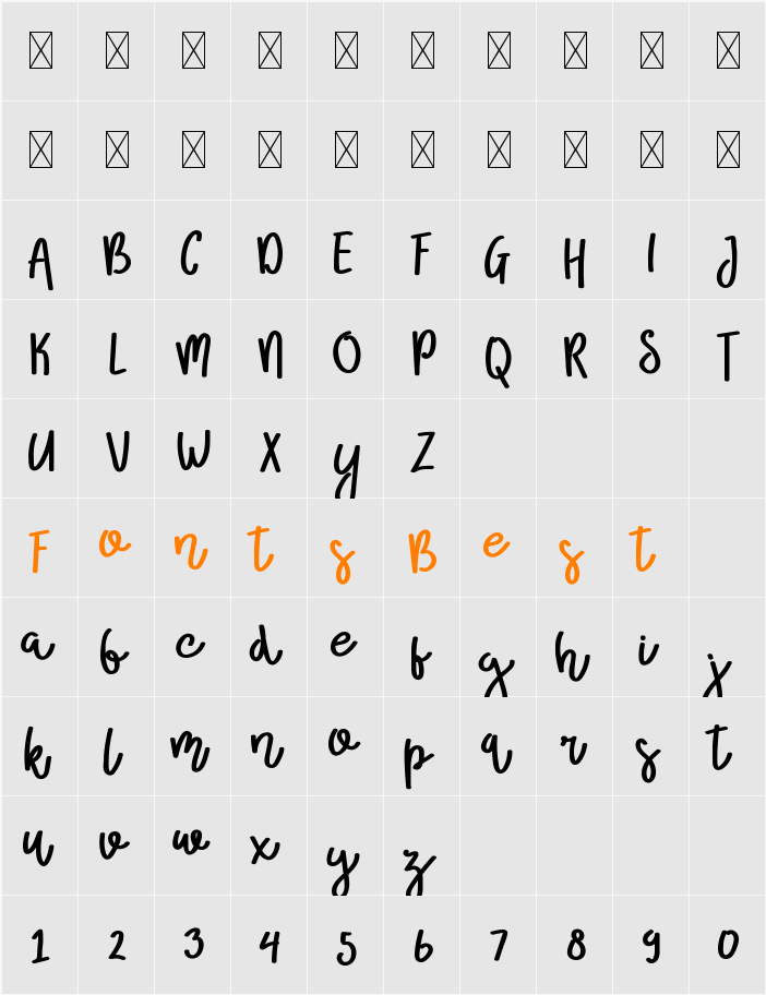 Broolia Character Map