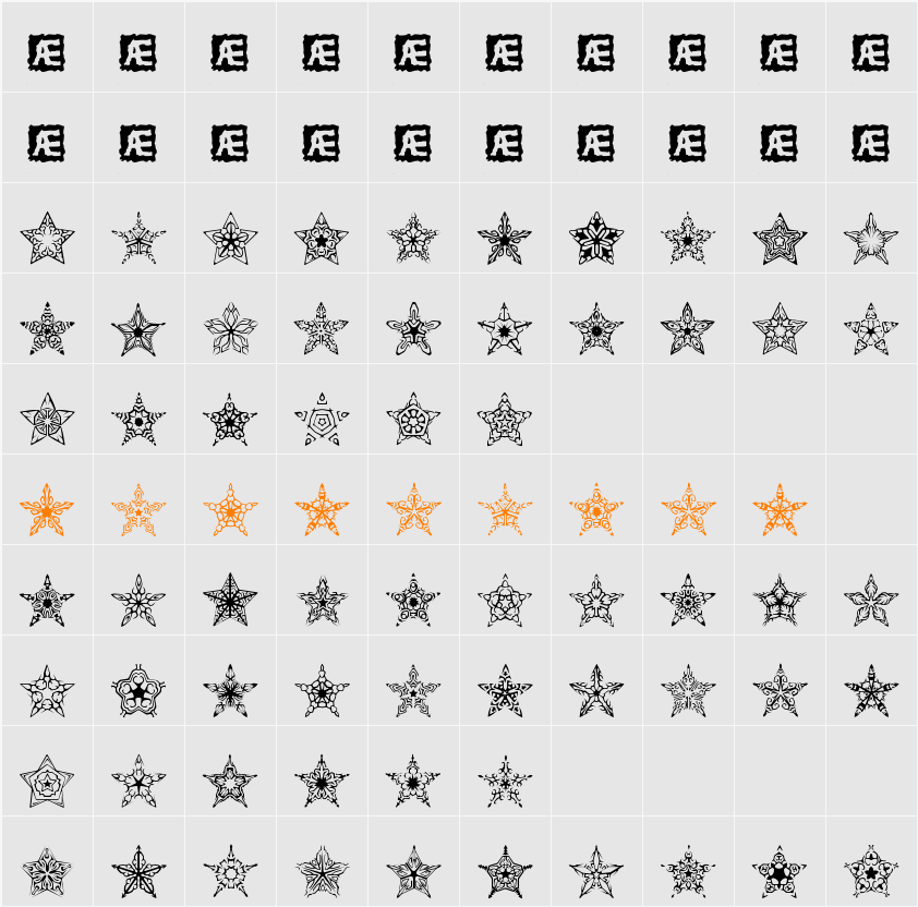 90 Stars BRK Character Map