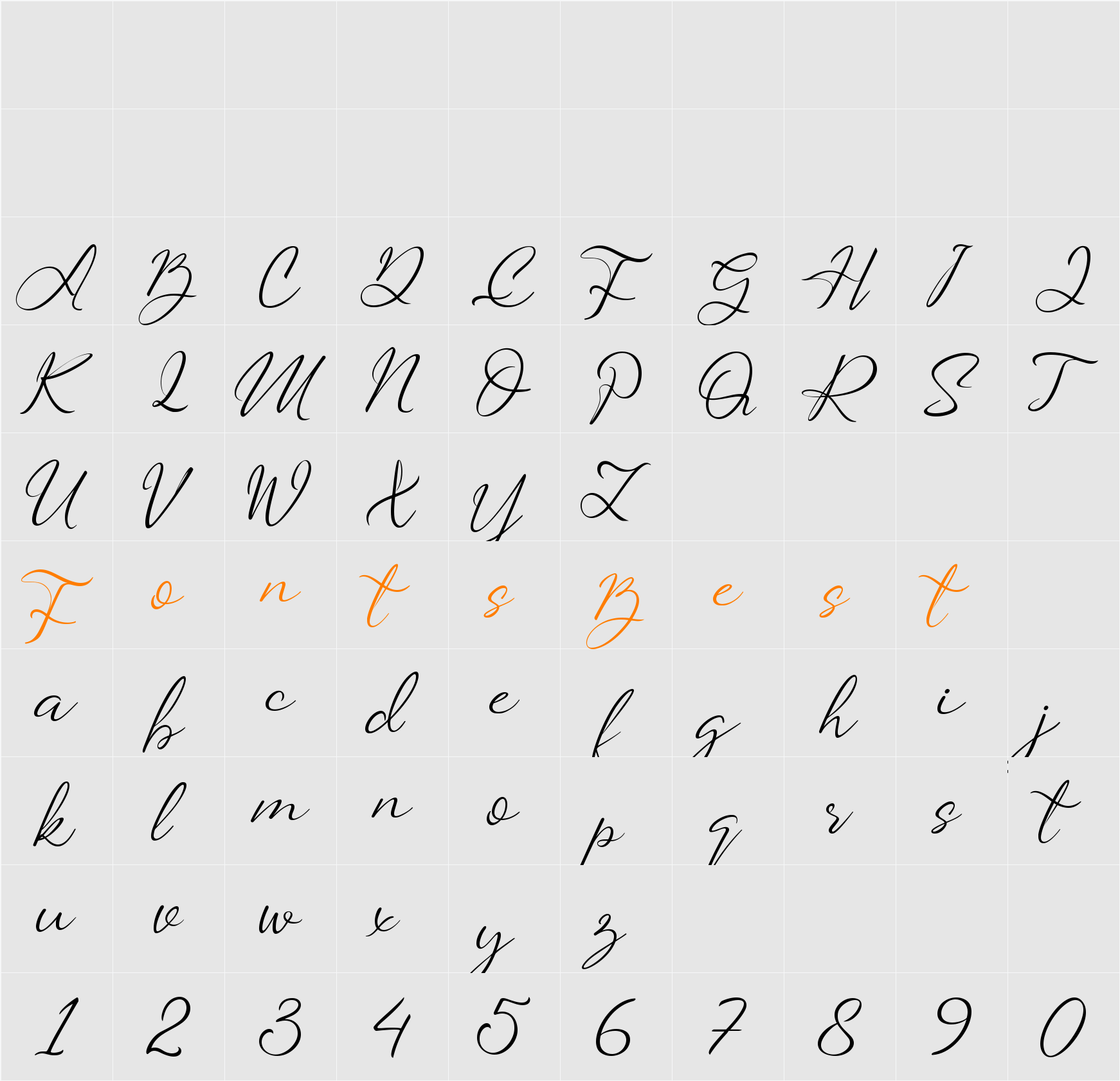 Saturdate Script Character Map