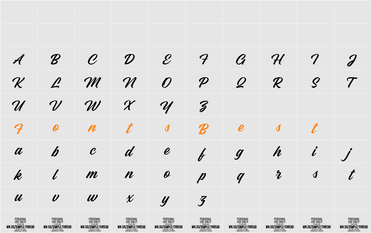 Simple Thread PERSONAL USE Character Map