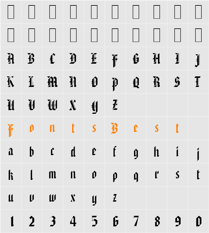 AmericanText Character Map