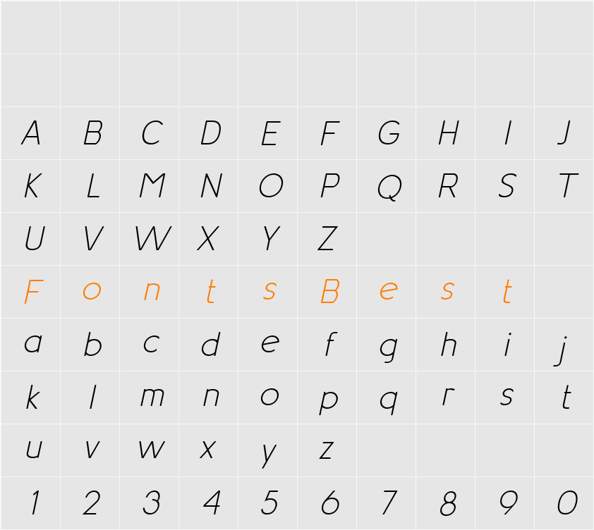 Aotani Thin  Italic Character Map