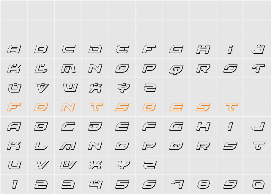 Battlefield 3D Italic Character Map