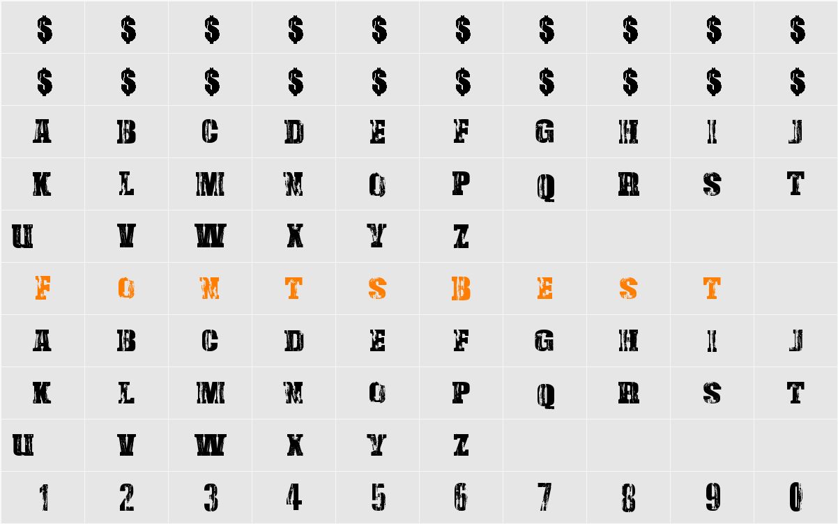Damaged Serif Character Map