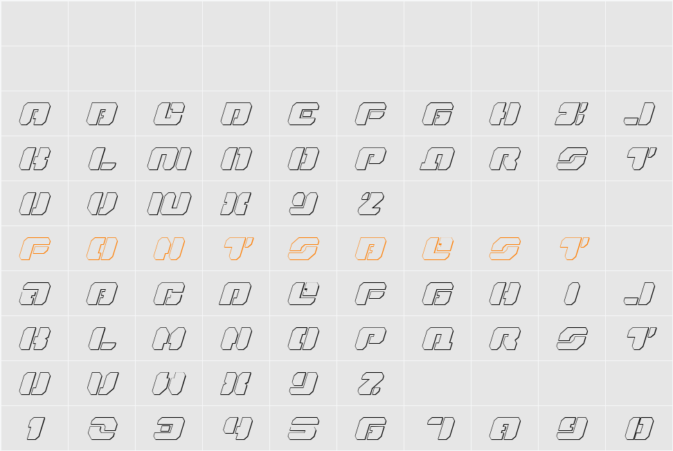 Dan Stargate Outline Italic Character Map