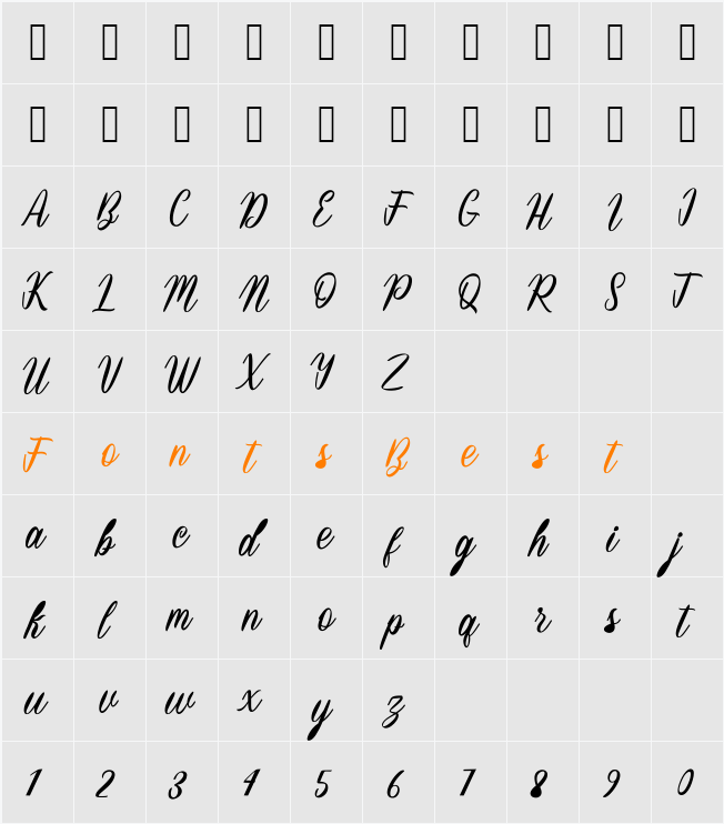 BrightsNewton-DEMO Character Map