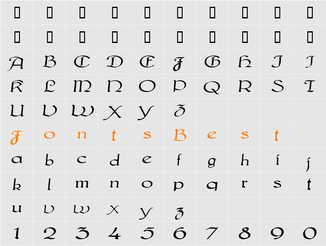 MunkCalligraphic Character Map
