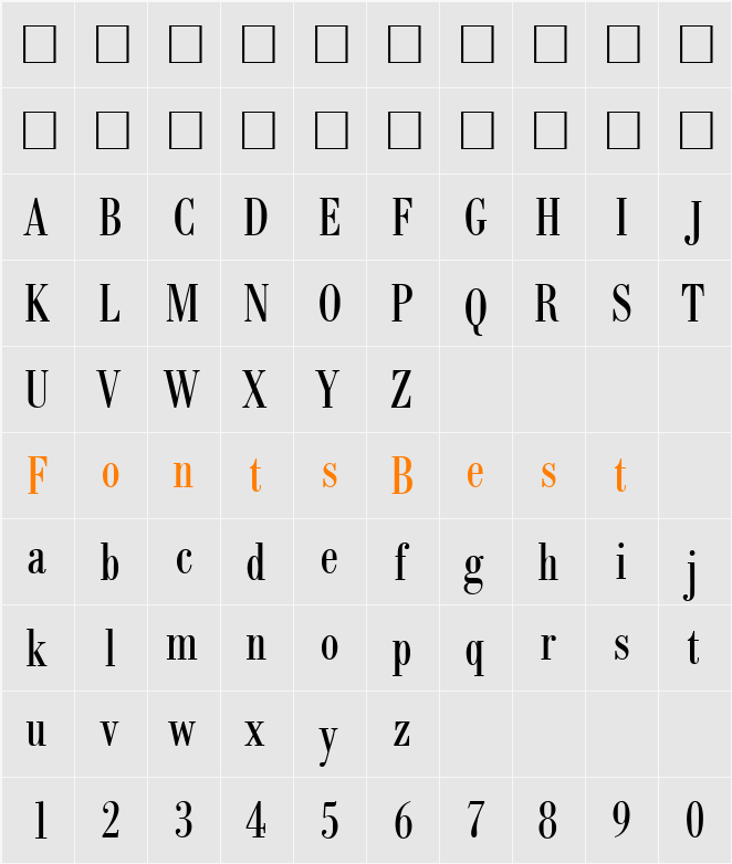 ModernBodoniCond Character Map