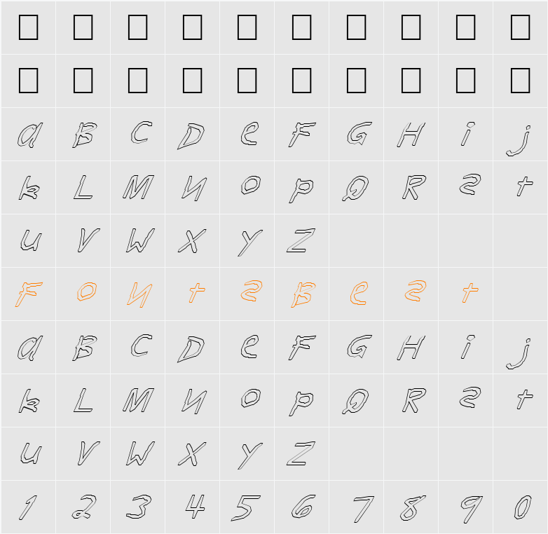FZ HAND 11 HOLLOW ITALIC Character Map