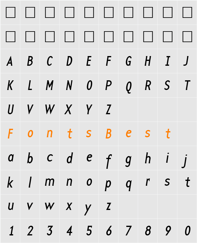 BaseTwelveSansI Character Map