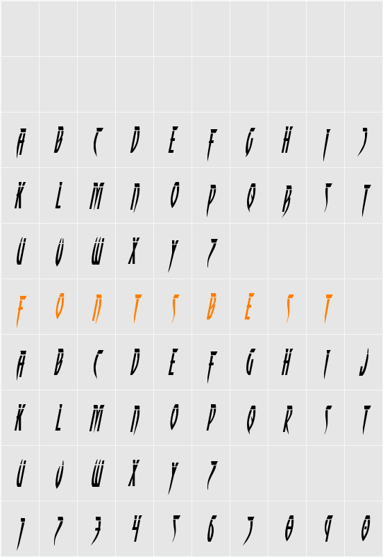 Inhumanity Laser Italic Character Map