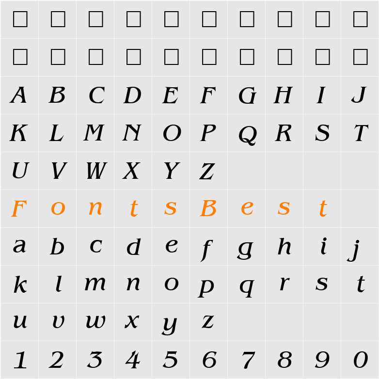 BenjaminSerif Character Map