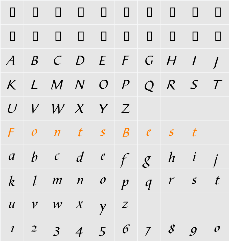 CalligraphScript Character Map