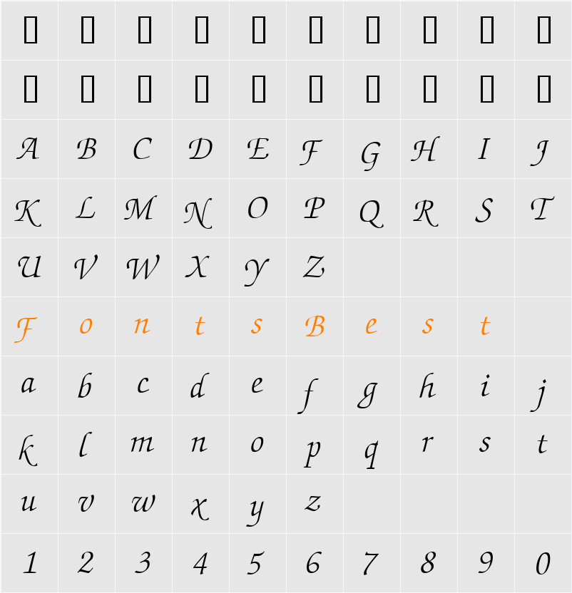 ChanceryScriptLightSSK Character Map