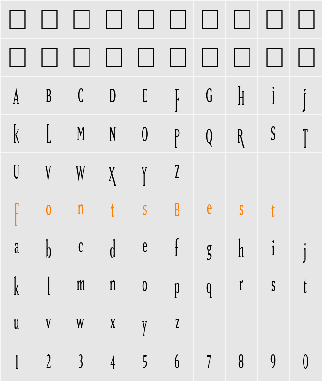 MatrixTallLining Character Map