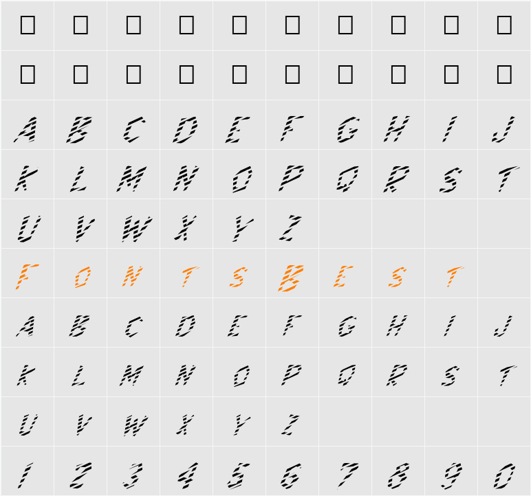 FZ JAZZY 8 STRIPED ITALIC Character Map