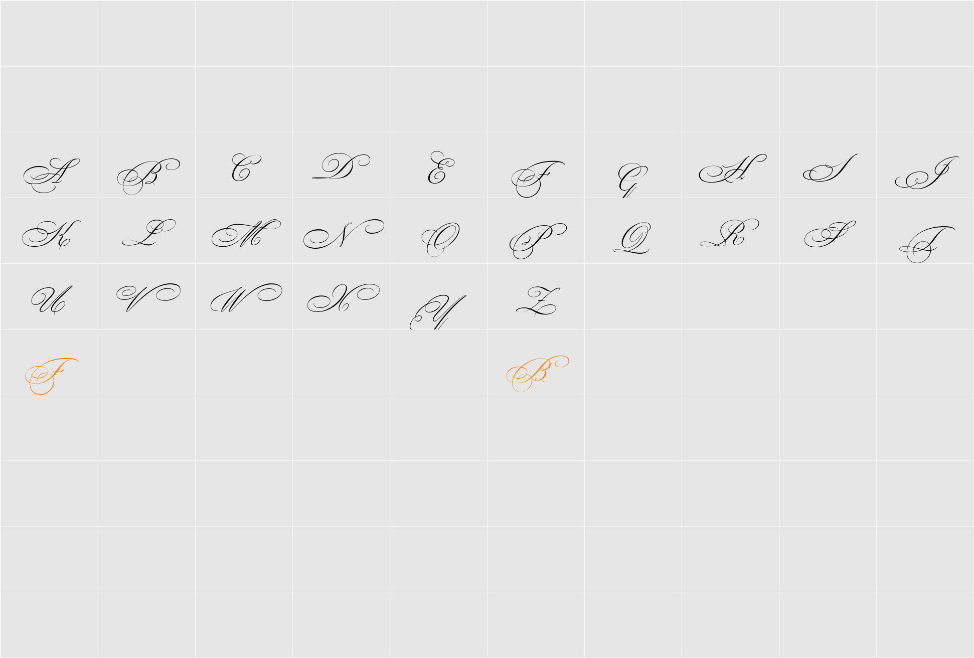 Bickham Script Swash Capitals Character Map