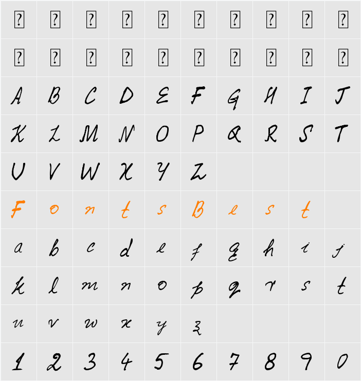 Caintanya font Character Map