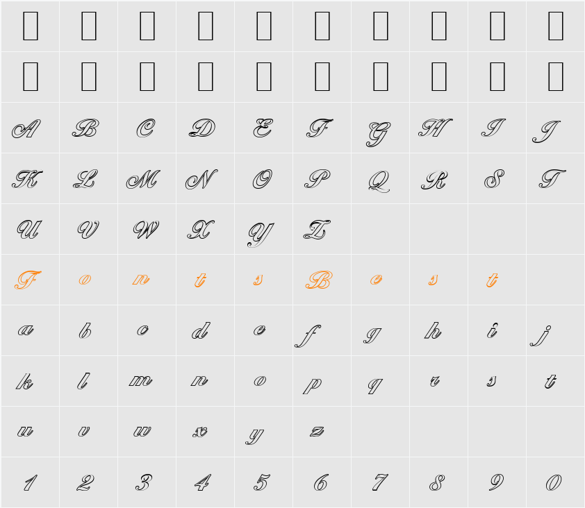 BallantinesOutline-Xbold Character Map
