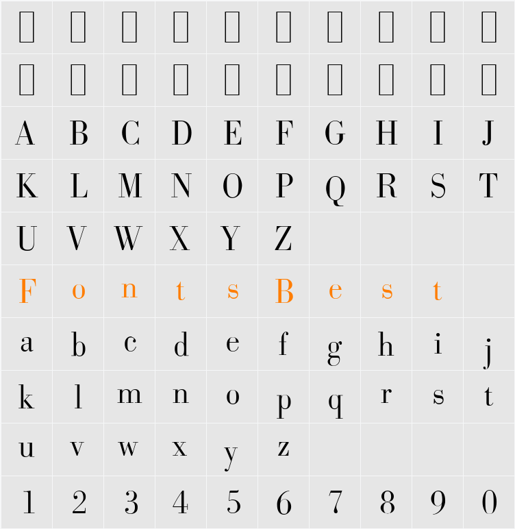 BodoniSerial-Light Character Map