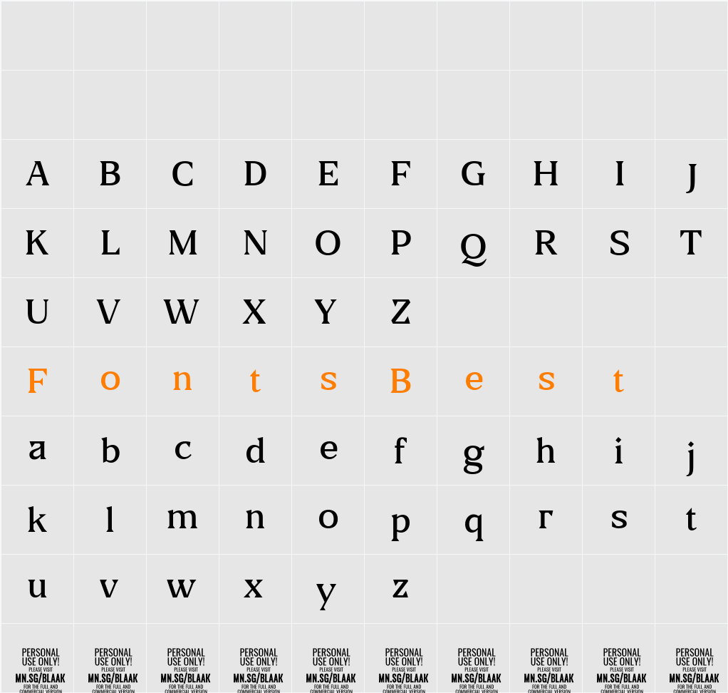 Blaak Light PERSONAL USE Character Map