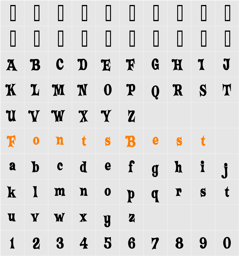 Crazy HaroldCondensed Flare Character Map
