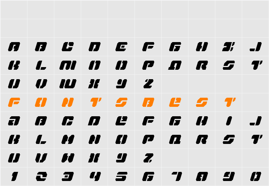 Dan Stargate Condensed Italic Character Map