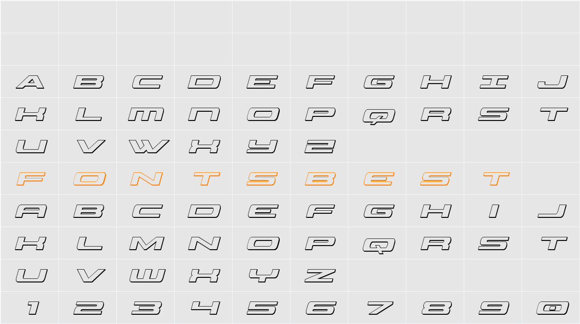 Classic Cobra 3D Italic Character Map