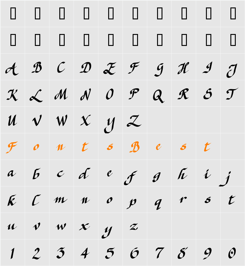 CK Calligraphy Character Map