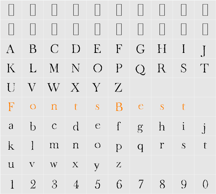 BaskerOldAntique-Light Character Map