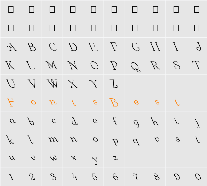 FZ ROMAN 16 LEFTY Character Map