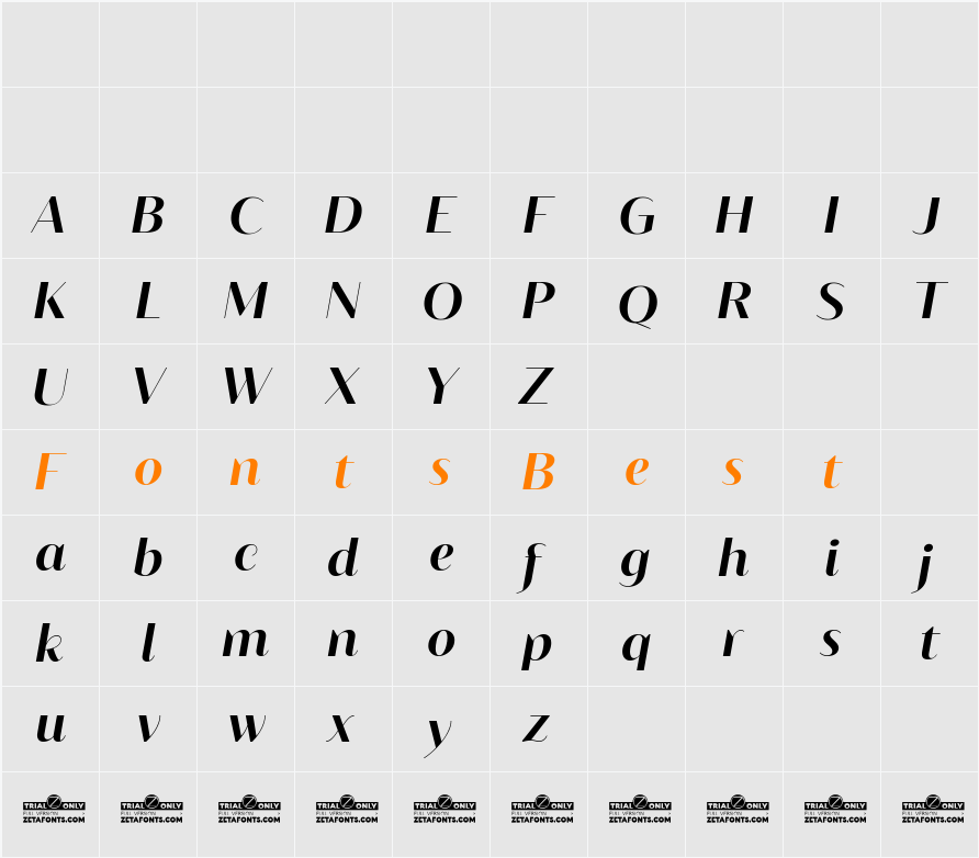 Blacker Sans Display Trial Character Map